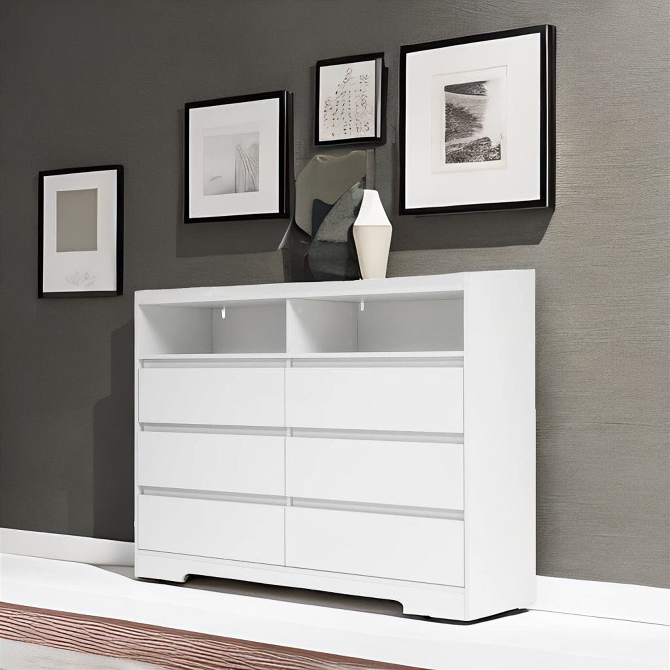 White Dresser for Bedroom with LED Lights