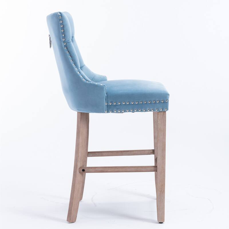 Velvet Upholstered Barstools with Button Tufted Decoration and Wooden Legs,Chrome Nailhead Trim,Bar Chairs,Bar stools,Set of 2