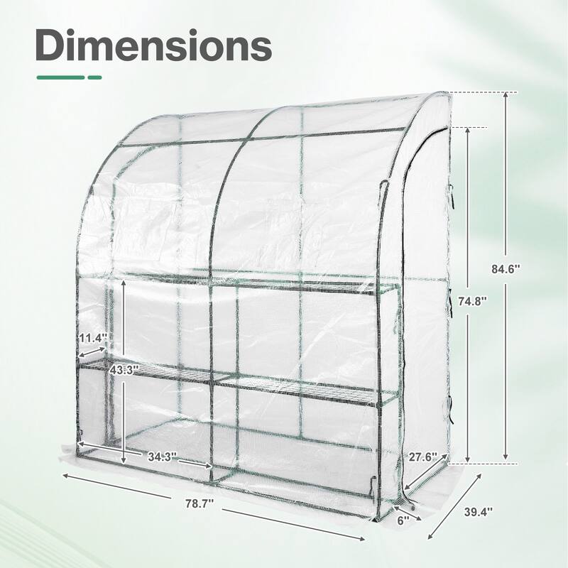 Aoodor 7x3x7 FT Portable Walk-in Greenhouse with Shelves, Steel Frame with PE Cover, Anchor and Ropes