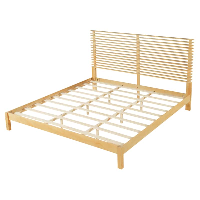 Christopher Knight Home - Stirling Contemporary Bedroom Set with Horizontal Slats Design Bed Frame & Shelf Storage Nightstands