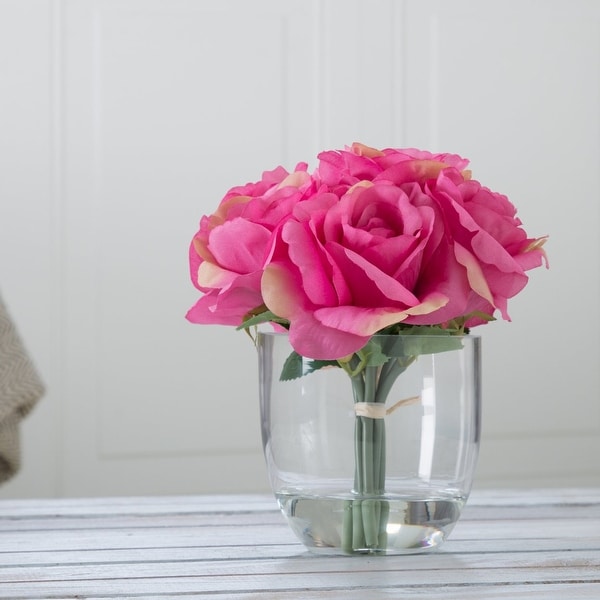 Pure Garden Rose Floral Arrangement with Glass Vase - Pink
