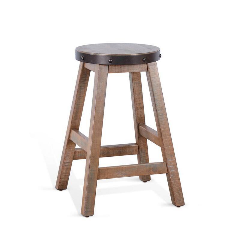 Ayka Round Counter Stool, Metal Band, Splayed Legs, Brown Mahogany