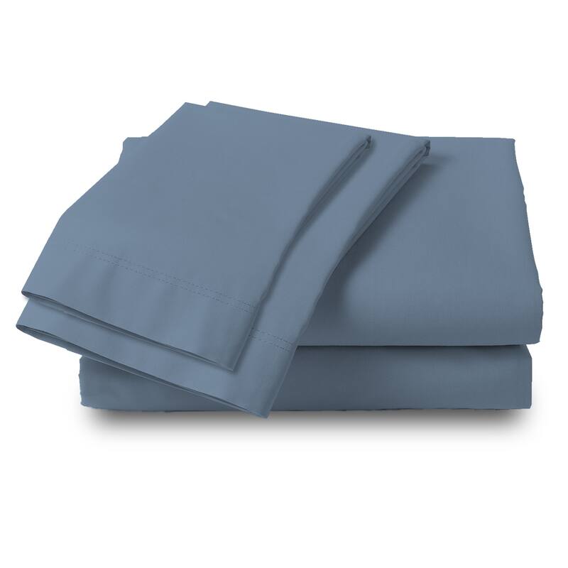 100% Cotton Lightweight & Breathable Percale Weave Sheet Set - Blue - Queen