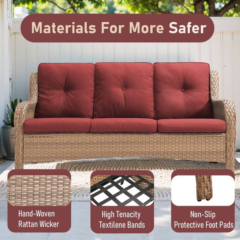 Pocassy 3-Seat Sofa Wicker Sofa Yellow-Red - Yellow