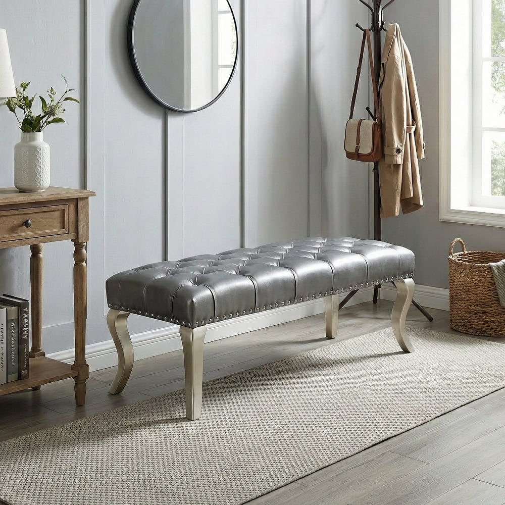 Roundhill Furniture Decor Maxem Tufted Upholstered Seat with Nailhead Trim Bench