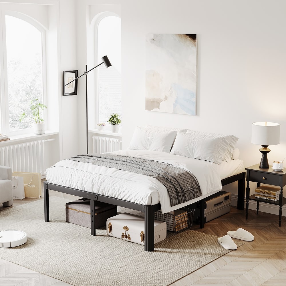 12" Heavy Duty Metal Bed Frame with Round Corners, Box Spring Not Required, Noise Free