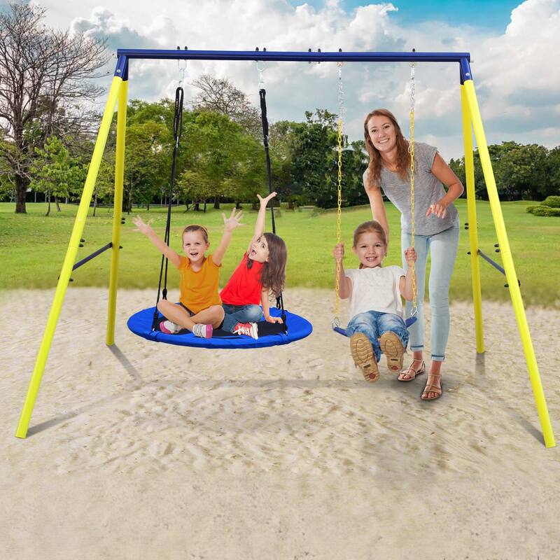 Outdoor Swing Set for Backyard, Backyard Playset w/Safety Belt, Parent-Child Interaction - N/A