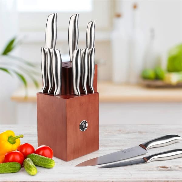 12 Pieces German Steel Knife Set With Block And Steak Knives Bed Bath