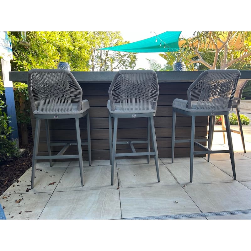 PURPLE LEAF 2 Set Outdoor Bar Stool Chair Set, Modern Counter Height Stool, Cushion Included