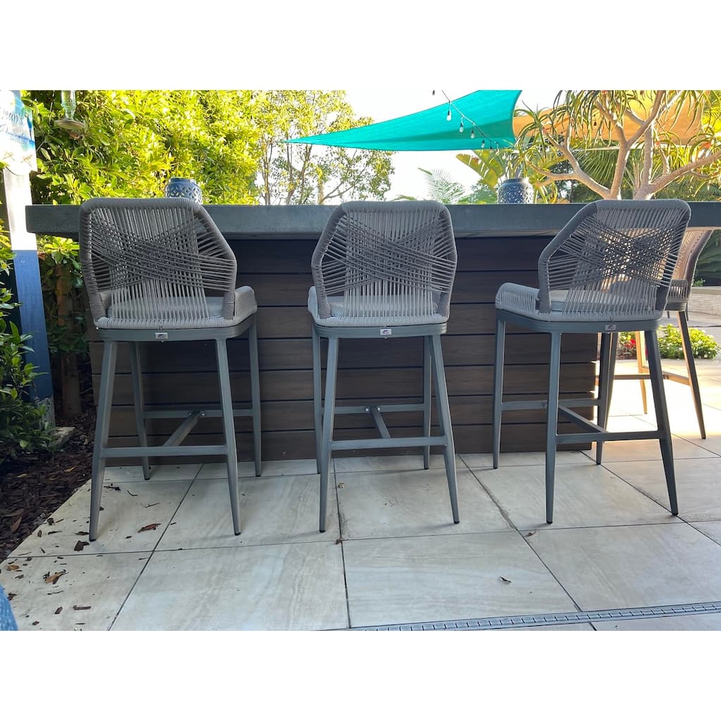PURPLE LEAF 2 Set Outdoor Bar Stool Chair Set, Modern Counter Height Stool, Cushion Included
