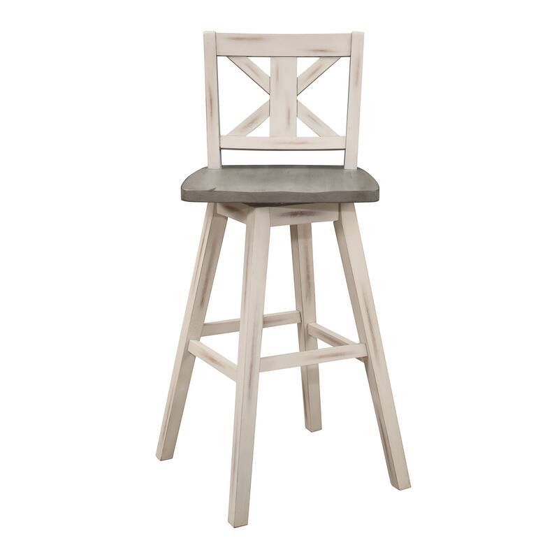 2-Piece Pub Height Swivel Chair Set - Distressed Gray & White with X-Back
