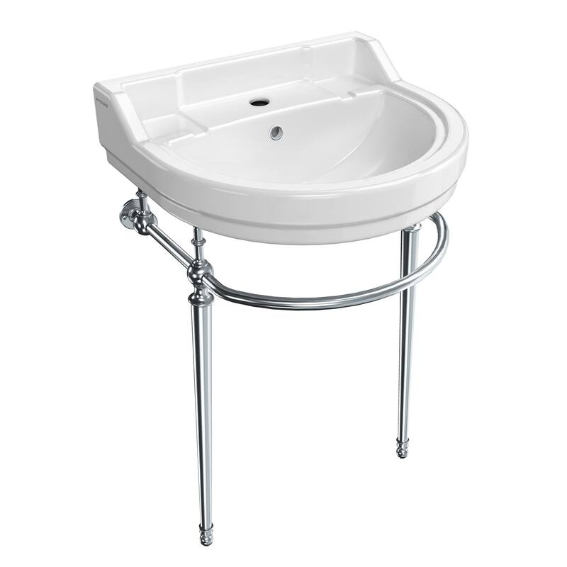 Whitehaus Console Sink With Semi-Circular Bowl, Metal Leg Supports and Front Towel Bar.