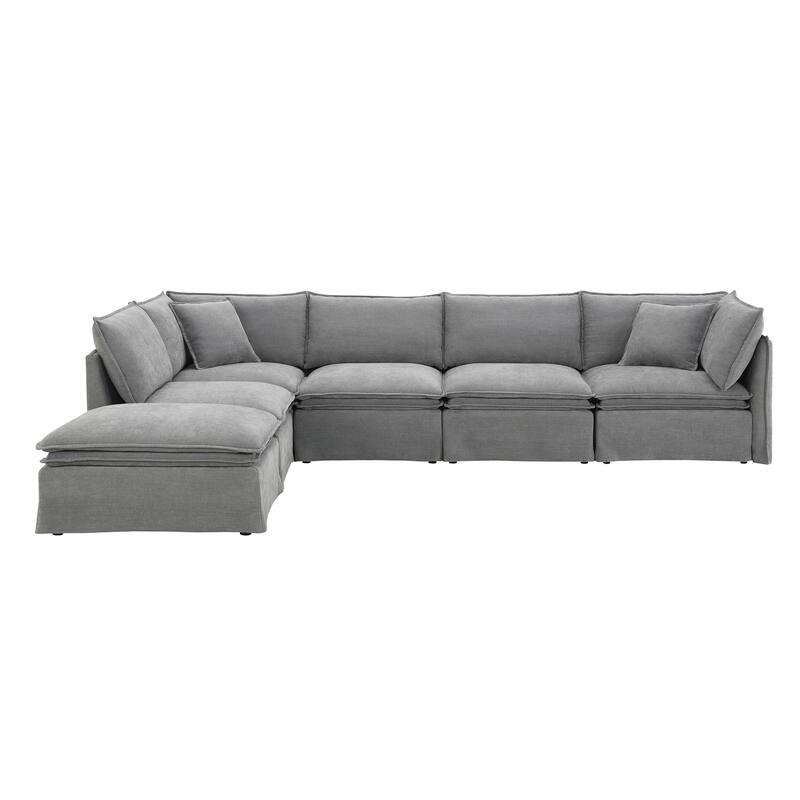 125.5" Chenille Modular 6-Seat Sectional Sofa with Movable Ottoman, Cloud Foam Cushions, and Free Combination Design