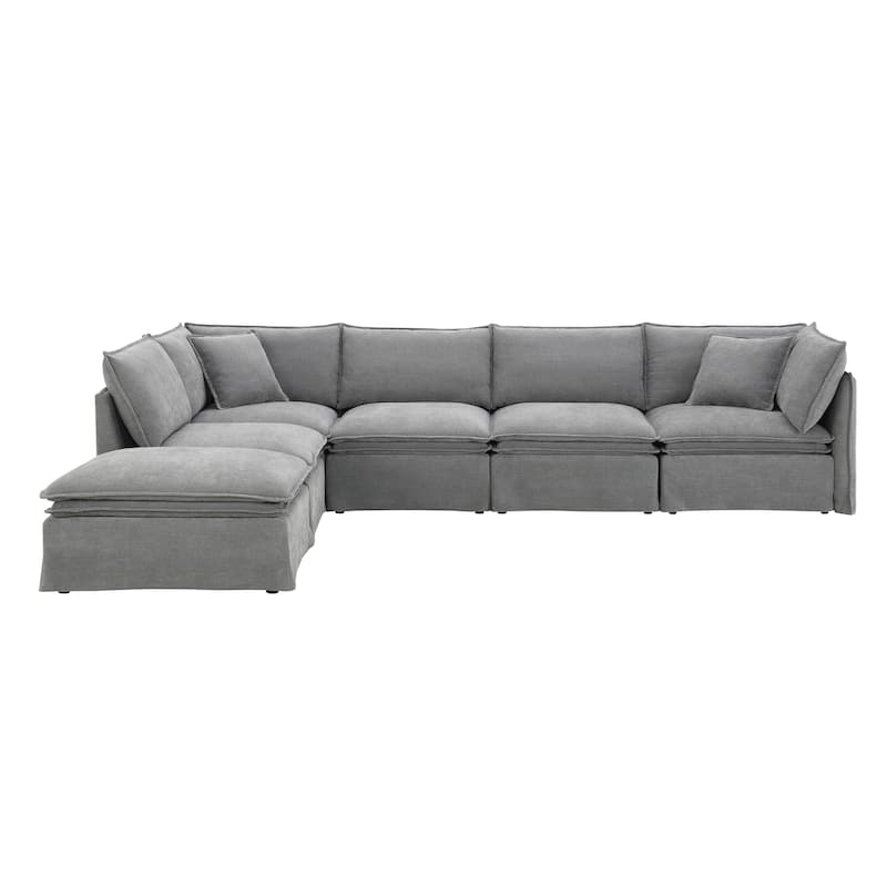 L Shape Modular Sectional Sofa with Ottoman, Oversized Chenille Upholstered 6-Seat Sofa, High Density Sponge Corner Sofa