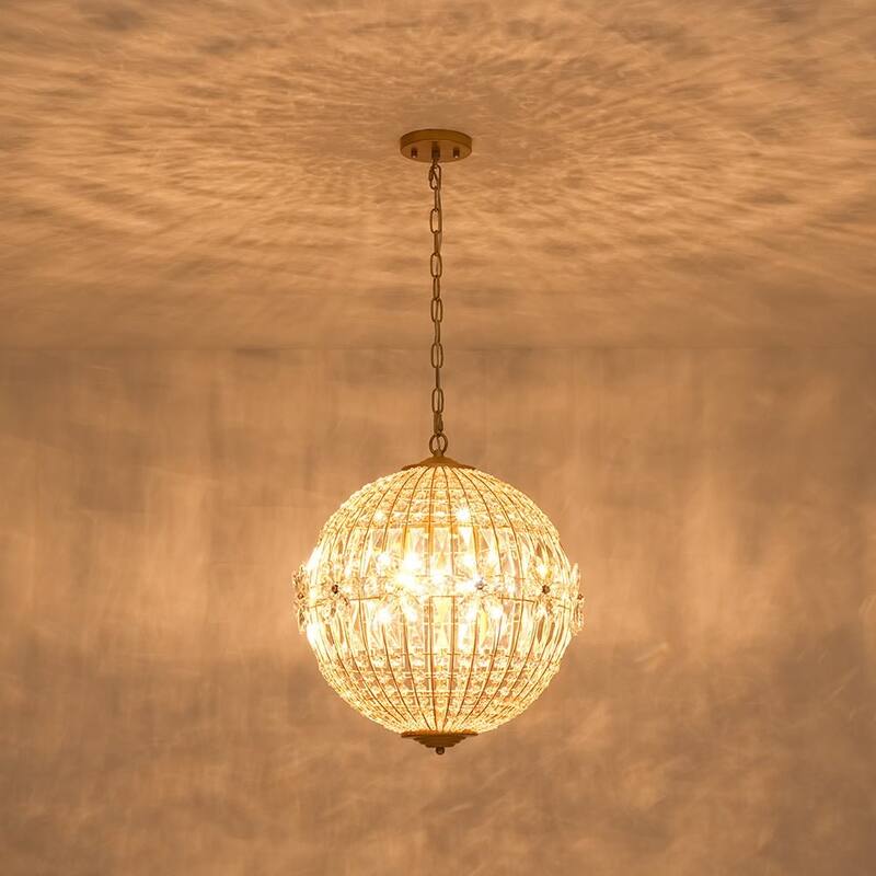 Luxe Bloom Beaded Round Sphere Crystal Pendant Entry Chandelier 18in