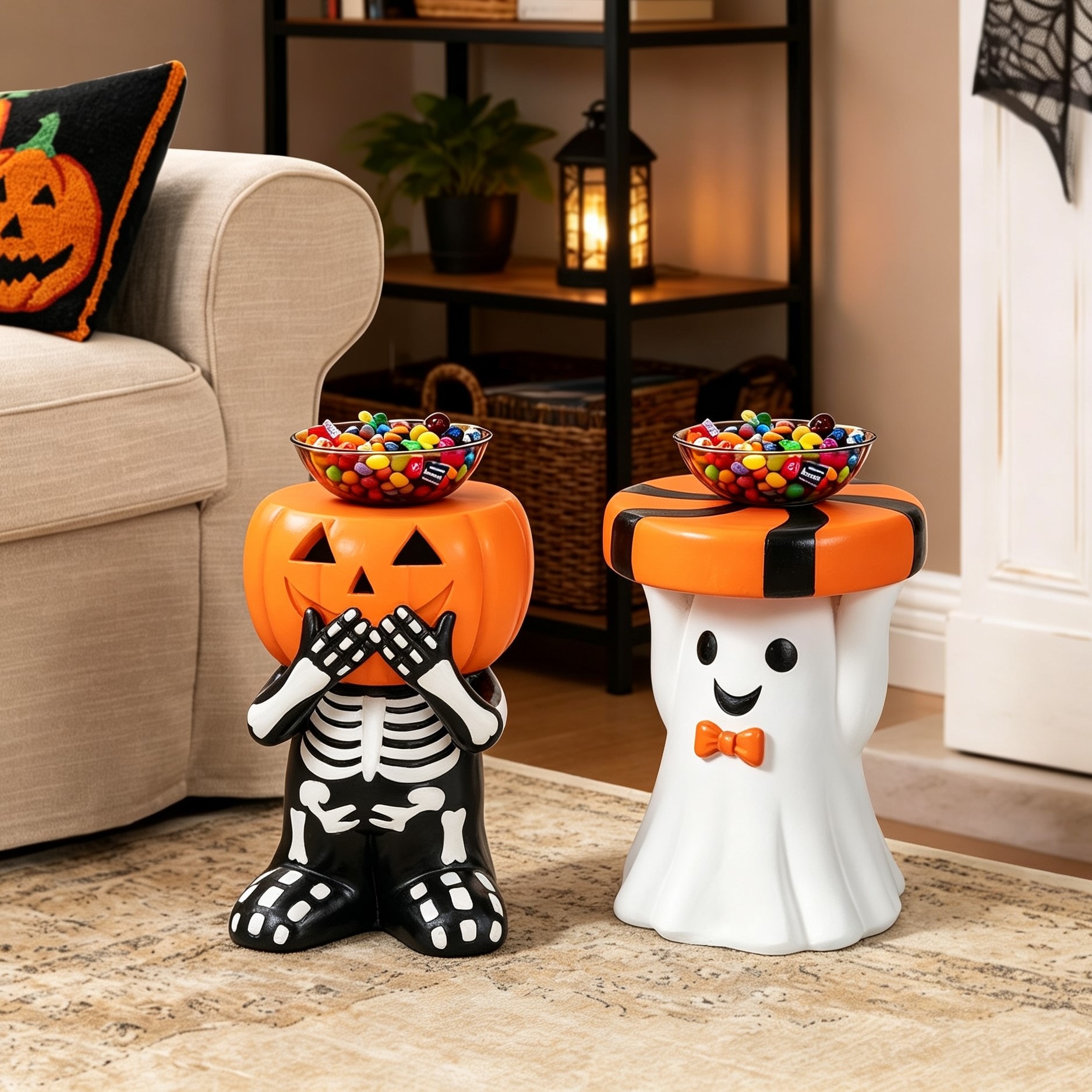 Glitzhome Happy Halloween MGO Skeleton Pumpkin or Ghost Accent Stool Side Table