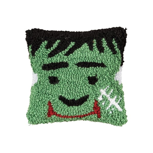 slide 2 of 3, 8" x 8" Frankenstein Small Petite Hooked Halloween Throw Pillow