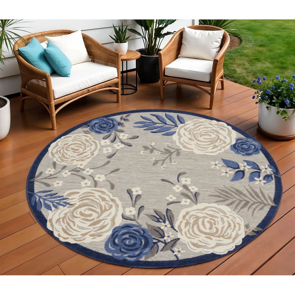 Ktora Garden-Inspired Uv-Resistant Sleek Contemporary Round Outdoor Rug - 8' Round