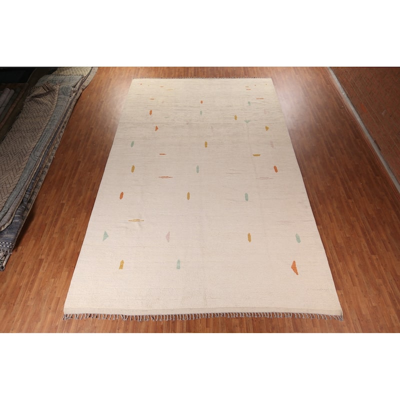 Ivory Palace Size Moroccan Oriental Area Rug Hand-Knotted Wool Carpet - 11'10"x 18'7"