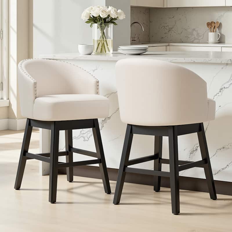 26.4''/31.9"H Faux Leather Upholstered Solid Wood Swivel Bar Stools / Counter Stools - Set of 2 - 26.6''Beige - Counter Height