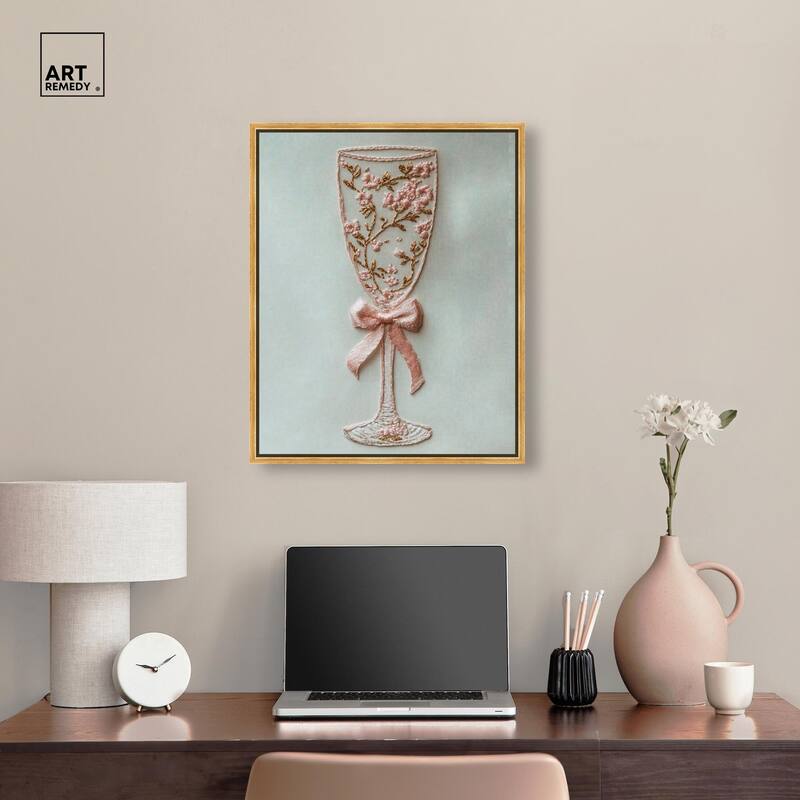 Champagne Glass Bow Canvas by Art Remedy