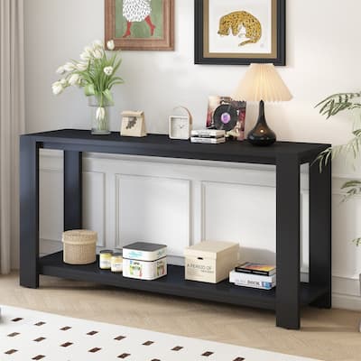 Minimalist Console Table with Bottom Shelf and 4 Legs, Long Entryway Table Sofa Table for Entryway, Hallway, Living Room