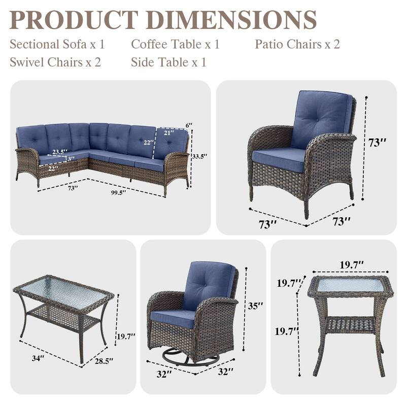 Patio Sectional Sofa Chair with Swivel Chairs Set
