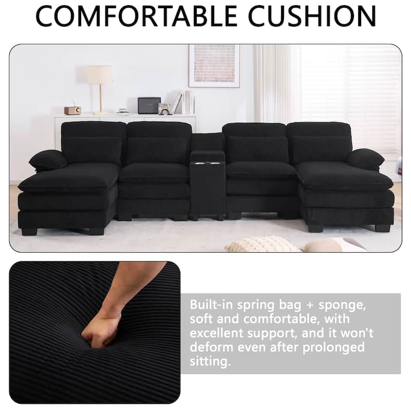124" Modern Modular Sofa with Double Recliner and USB Port with Center Console