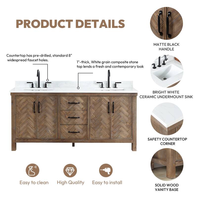 Javier Bath Vanity with Composite Stone Top without Mirror