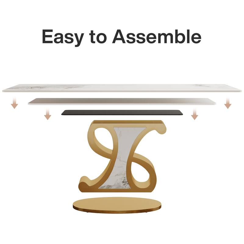 Rectangular Sintered Stone Dining Table with Stainless Steel Base