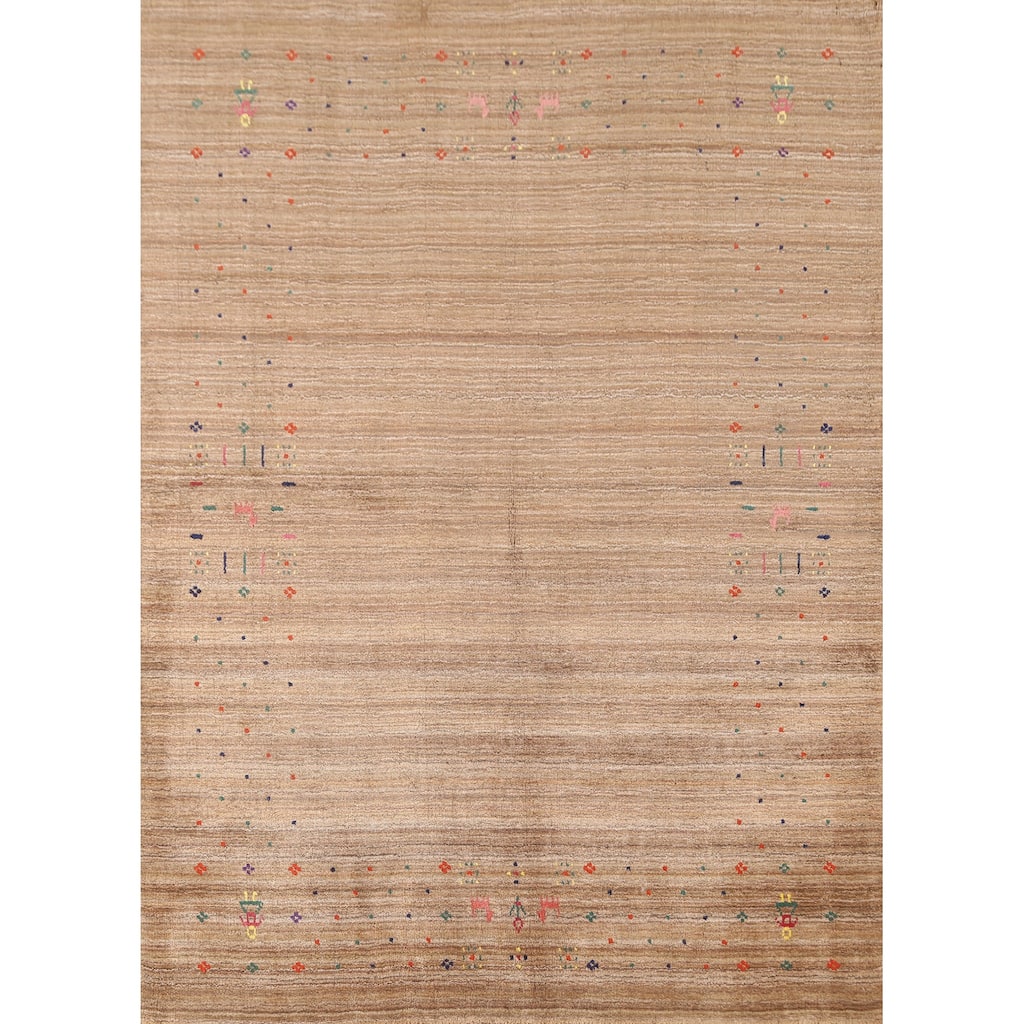 Tribal Striped Gabbeh Oriental Area Rug Handmade Wool Carpet - 4'4"x 5'9"