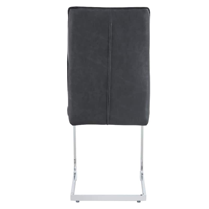 Arched Back Chair Set of 6, Faux Leather Upholstered Dining Chair with Metal Silver Leg, Home Kitchen Chair