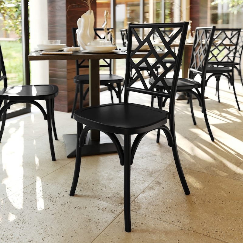 2PK Commercial Solid Wood Stackable Dining Chair with Intricate Back - 19.75"D x 17.25"W x 35.5"H