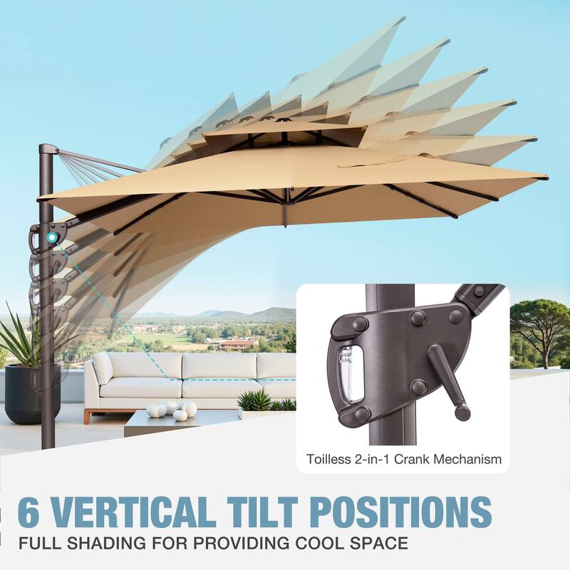 9x11 FT Rectangular Outdoor Patio Double Top Cantilever Umbrella with Rod Base