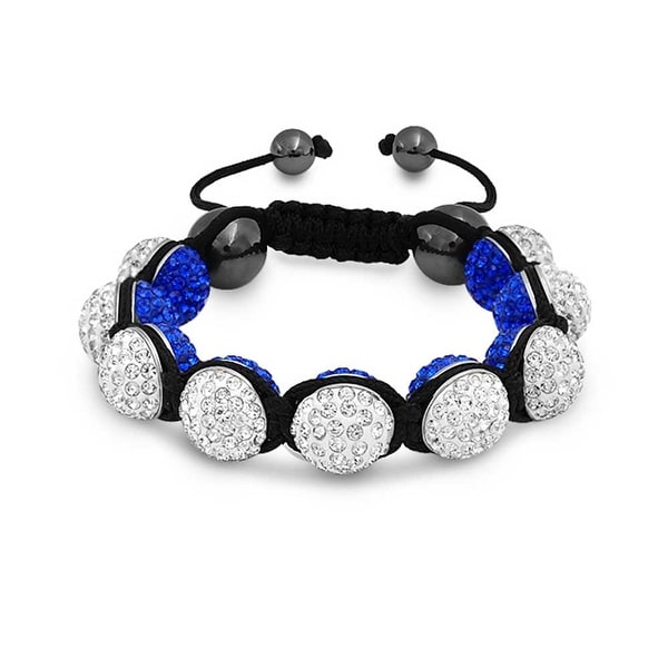 Shamballa Inspired Bracelet Black Blue Crystal Ball Bead Adjustable