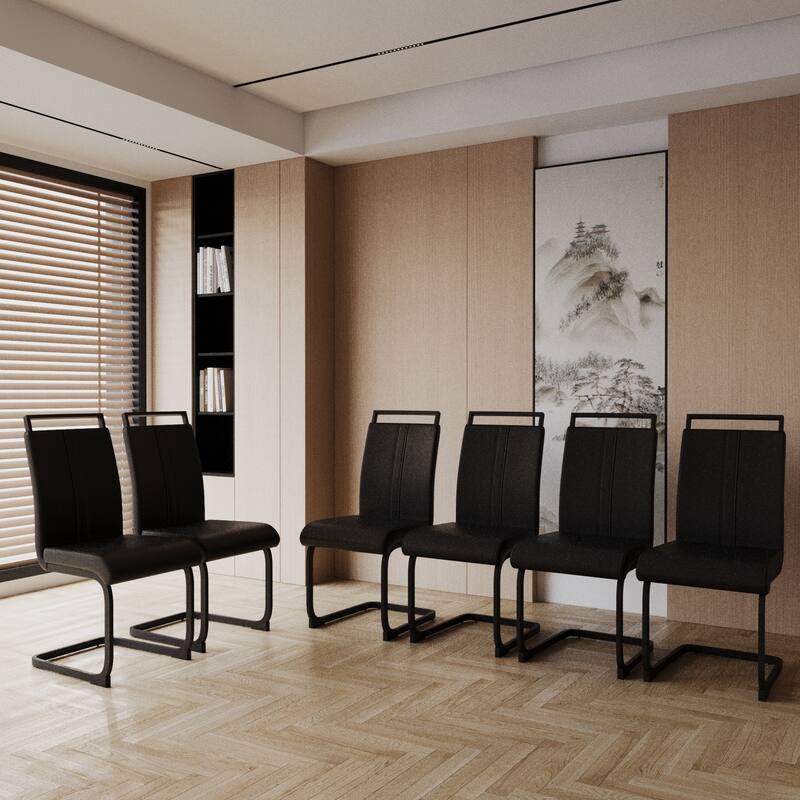Dining Chairs,PU Faux Leather High Back Upholstered Side Chair with Black Metal Leg