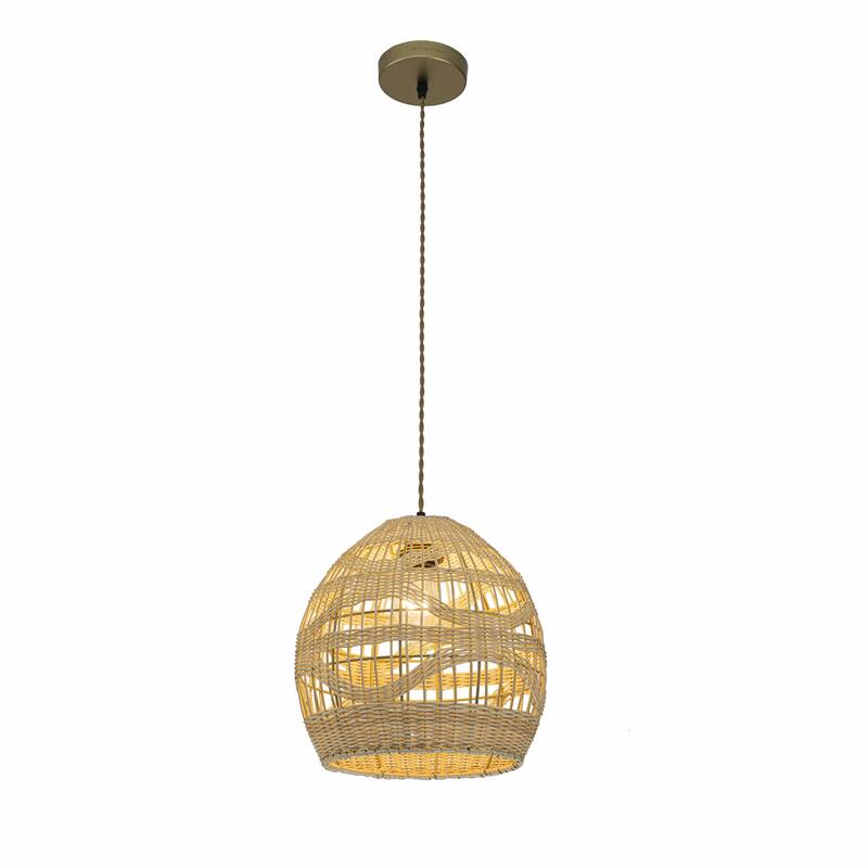 Nala1-Light Rattan Dome Pendant, Coastal Boho - Handwoven - 12" Wide
