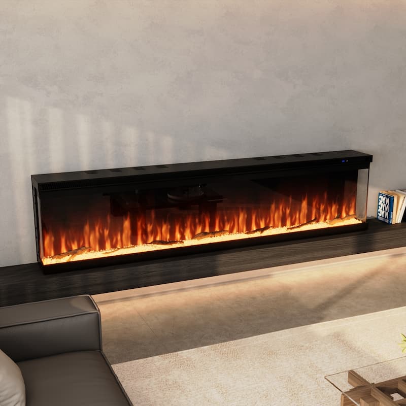 3-Sided Electric Fireplace with 12-Color Flame, Dual Heat Settings 750W/1500W, Smart App & Remote Control – 50/60/70 Inch