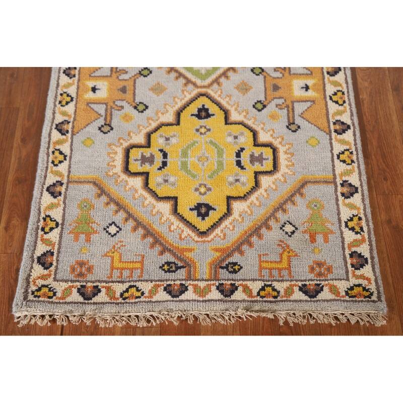 Geometric Kazak Indian Runner Rug Hand-Knotted Wool Carpet - 2'7"x 8'0"