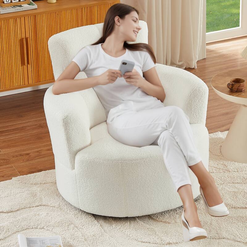 Swivel Chair Accent Chair Barrel Chair with Cushioned Seat, Round Sofa Chair with Adjustable Headrest