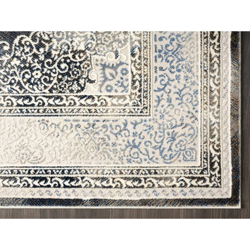 Volos Collection Cream and Medium Grey Medallion Area Rug