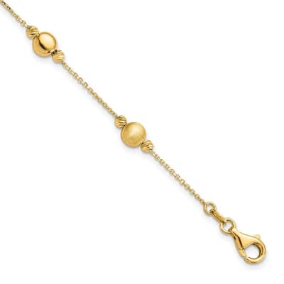 Curata 14k Yellow Gold Brushed Sparkle Cut Scratch Finish Polished Bracelet 7.5 Inch