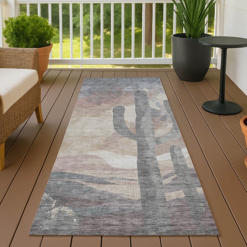 Machine Washable Indoor/ Outdoor Desert Inspiration Chantille Rug - Taupe - 2'3" x 7'6"