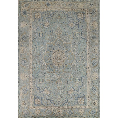 Blue Floral Tabriz Persian Rug Hand-Knotted Traditional Wool Carpet - 7'11"x 10'11"