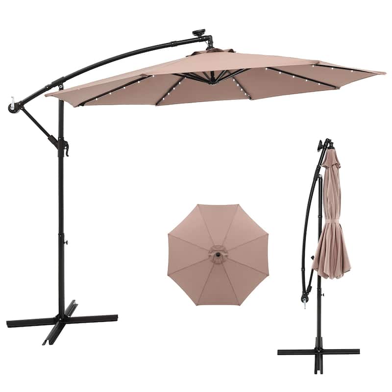 Costway 10 Ft Patio Solar LED Offset Umbrella 40 Lights Crank Cross