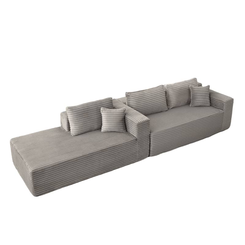 Modular L Shaped Sectional Sofa with Chaise Lounge, Corduroy Upholstered Boneless Sleeper Sofa, Compression Sofa with Deep Seat