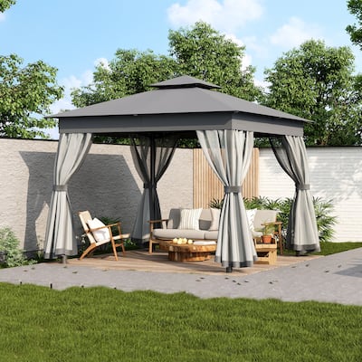 Outdoor Gazebo Tent with Double Roofs & Mosquito Netting