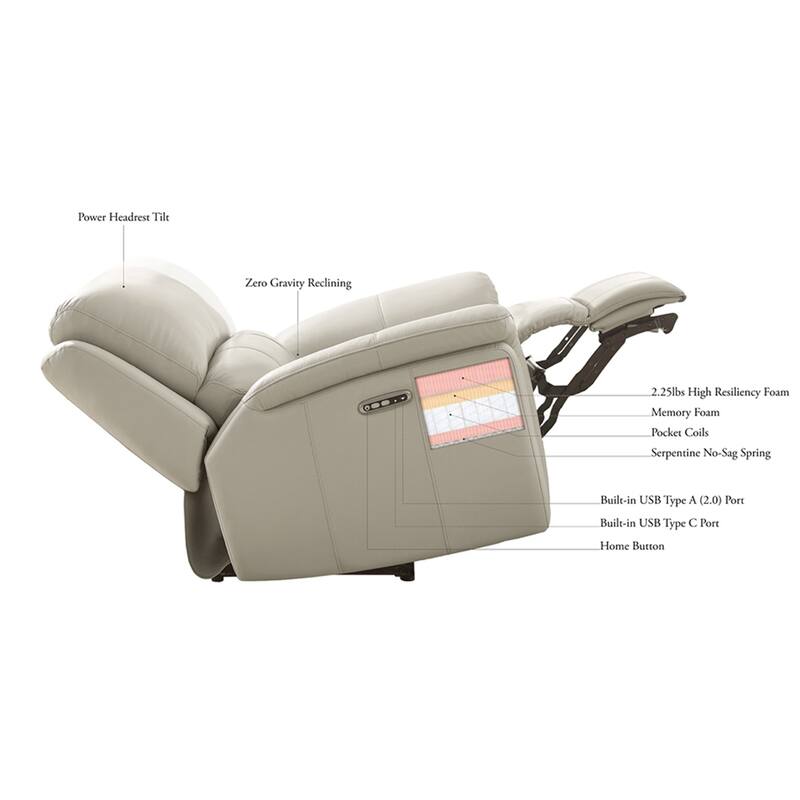 Hydeline Springdale Zero Gravity Power Recline and Headrest Top Grain Leather Sofa