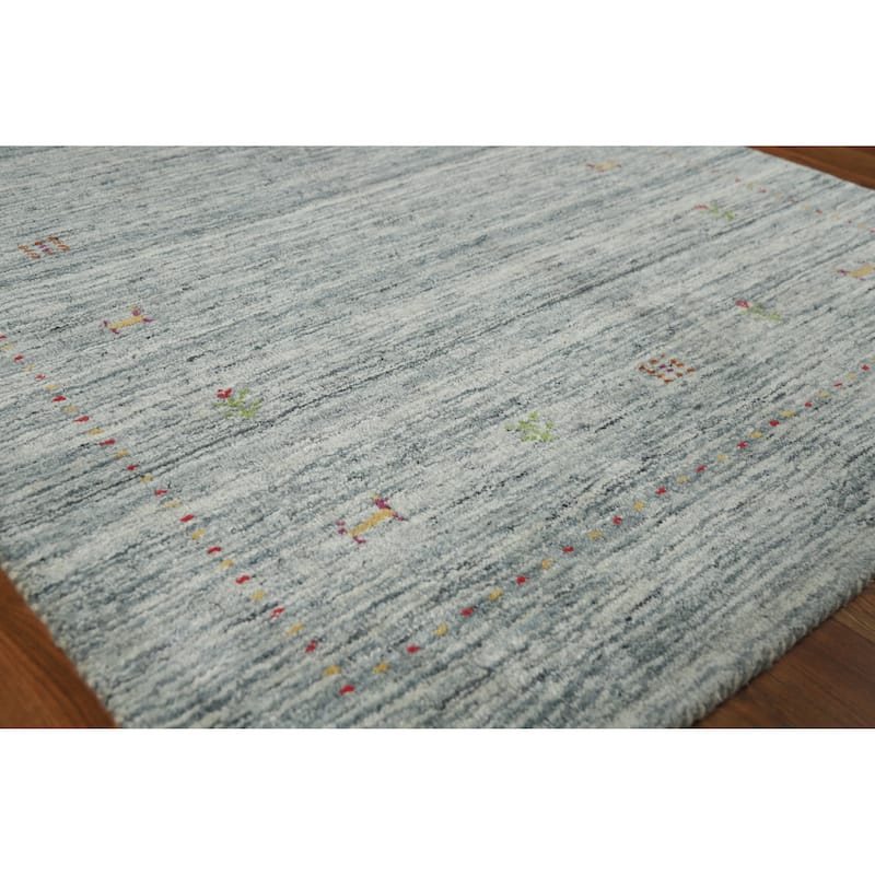 Tribal Blue Gabbeh Indian Rug Hand-Knotted Wool Carpet - 3'11" x 5'8" - Blue - 3'11" x 5'8"