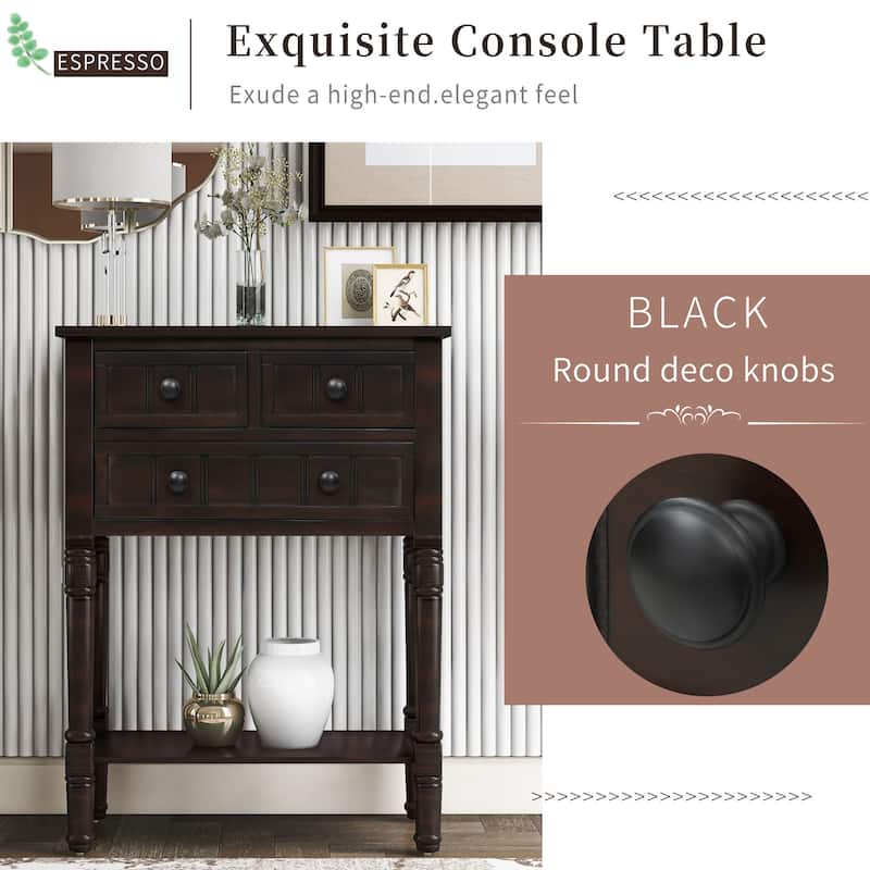 Narrow Console Table, Slim Sofa Table with 3 Storage Drawers and Bottom Shelf